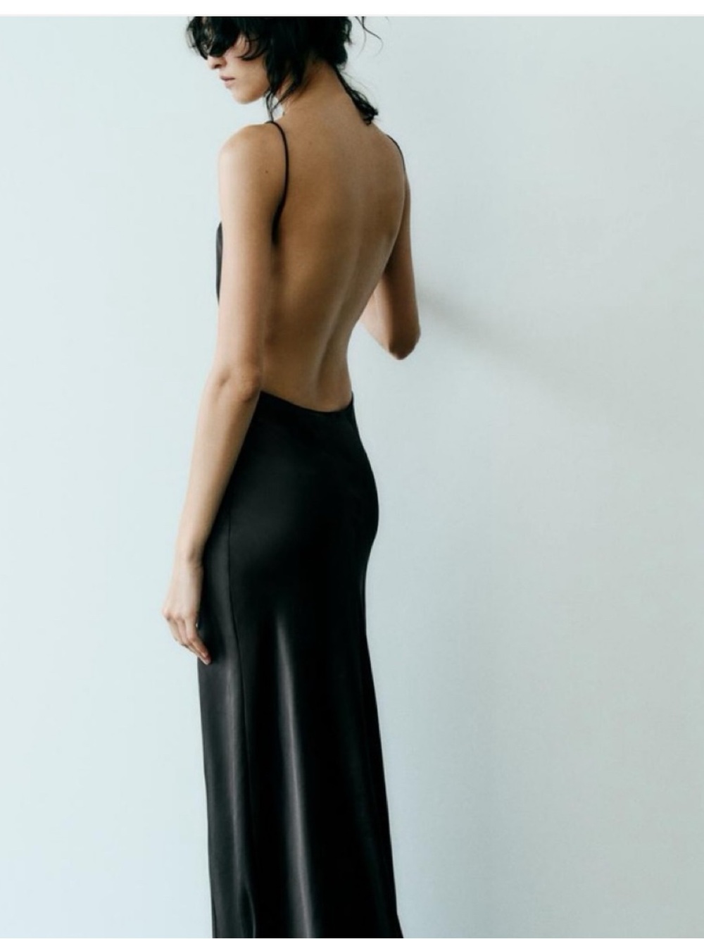 Zara Black Satin Backless Slip Gown - Picture 2 of 7